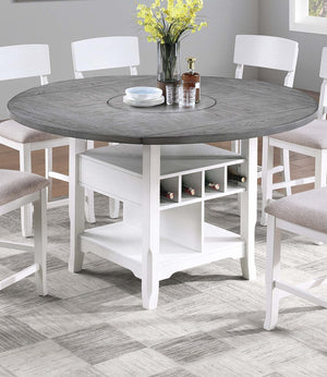 English Elm Dining Round-to-Square Counter Height Table with Built-In Lazy Susan, Wine Storage & Drop-Leaf Flexibility Antique White,Antique White+Gray,Gray 29 L x 28 W x 13 H B011S01876