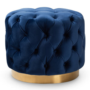 Baxton Studio Baxton Studio Royal Blue Velvet Ottoman with Gold Base - Glamorous Button Tufted Accent Piece TSFOT030-Dark Royal Blue/Gold-Otto