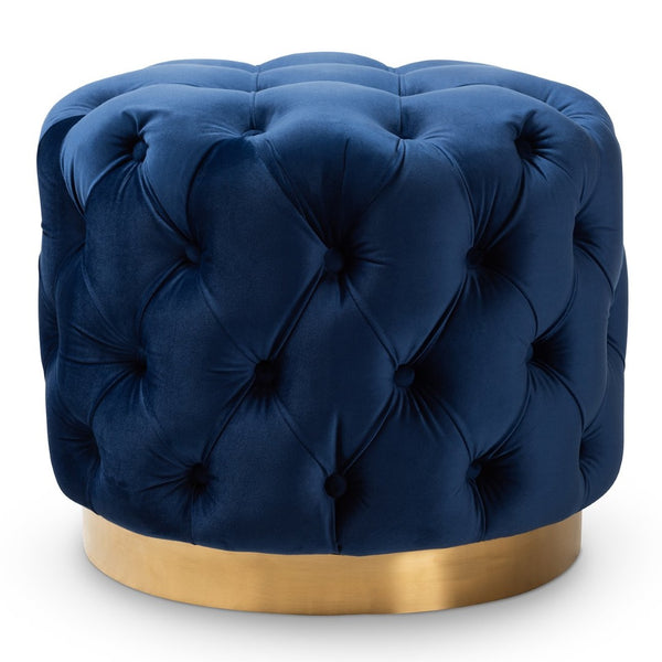Baxton Studio Baxton Studio Royal Blue Velvet Ottoman with Gold Base - Glamorous Button Tufted Accent Piece TSFOT030-Dark Royal Blue/Gold-Otto