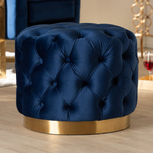 Baxton Studio Baxton Studio Royal Blue Velvet Ottoman with Gold Base - Glamorous Button Tufted Accent Piece TSFOT030-Dark Royal Blue/Gold-Otto