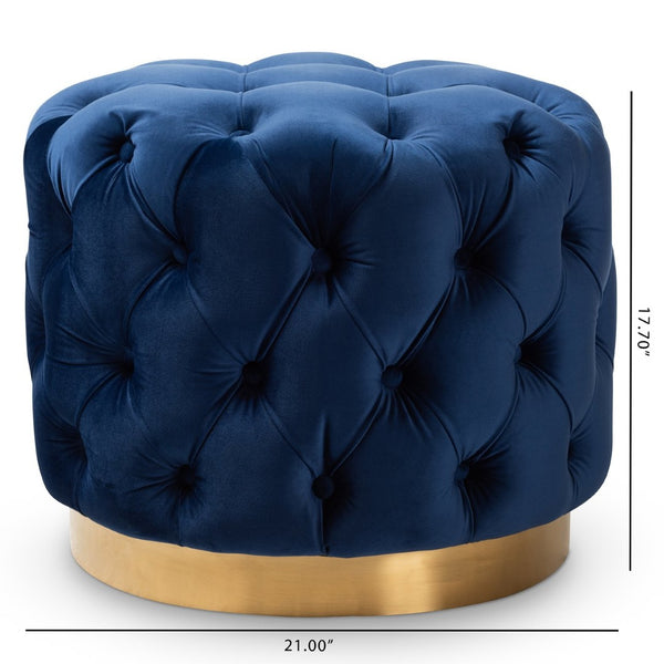 Baxton Studio Baxton Studio Royal Blue Velvet Ottoman with Gold Base - Glamorous Button Tufted Accent Piece TSFOT030-Dark Royal Blue/Gold-Otto