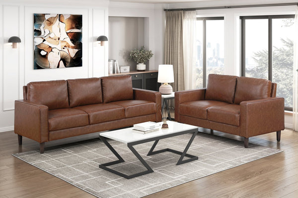 English Elm Modern 2-Piece Living Room Furniture Set - Sofa & Loveseat In Chocolate Faux Leather For Style & Comfort B011S01979