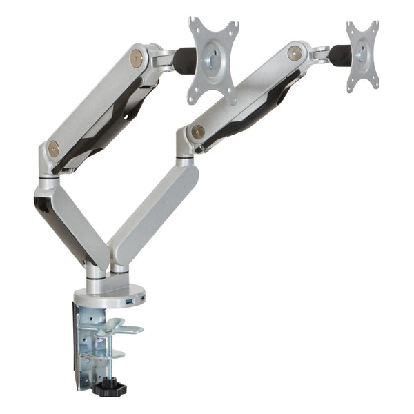 OSP Home Furnishings Double Monitor Arm Dual Setup with Gas Spring Articulation and Integrated Cable Management Silver A2MAD1730-SV