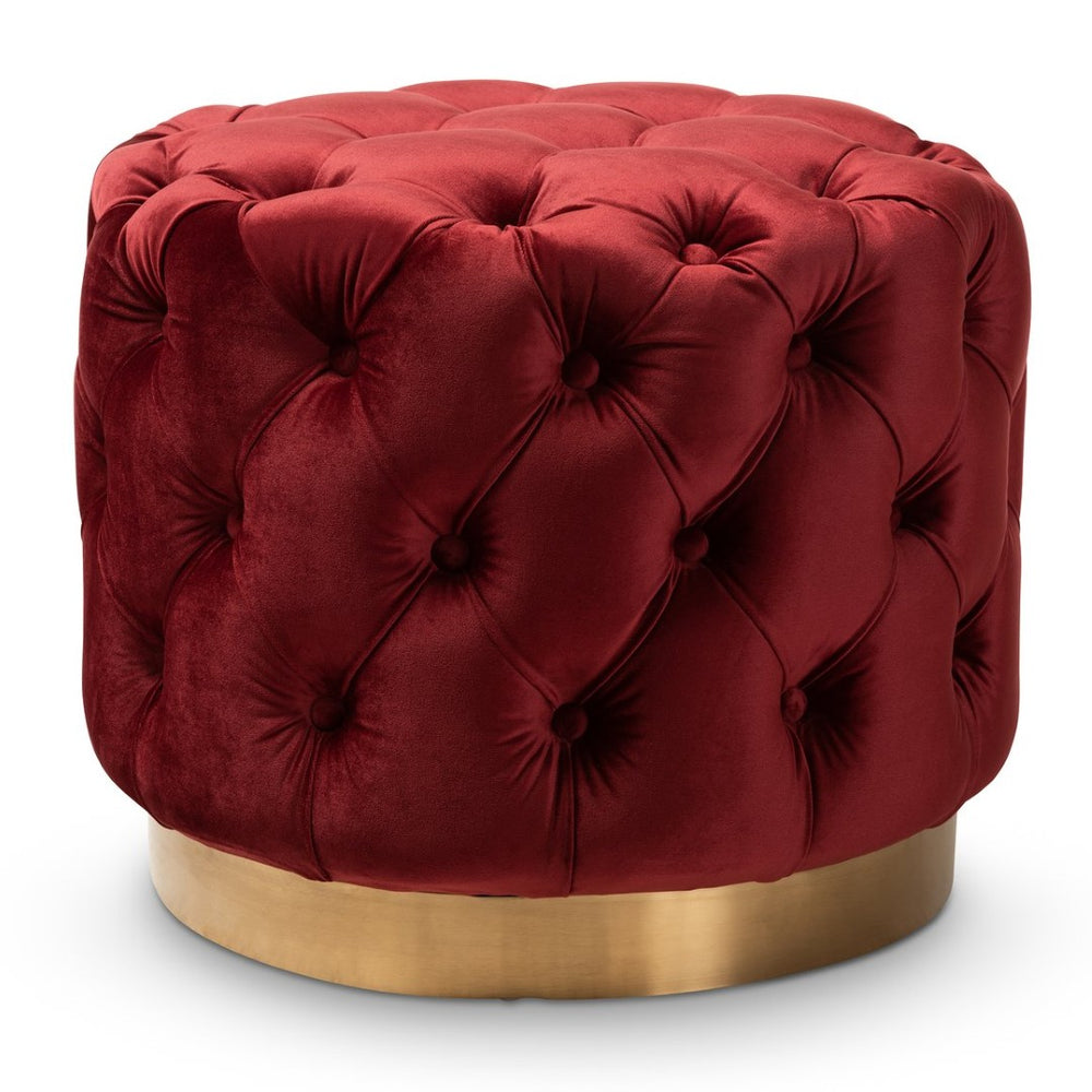 Baxton Studio Baxton Studio Valeria Glamorous Burgundy Velvet Ottoman with Gold Base & Button Tufting Style TSFOT030-Burgundy/Gold-Otto