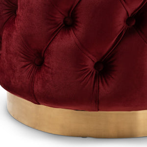 Baxton Studio Baxton Studio Valeria Glamorous Burgundy Velvet Ottoman with Gold Base & Button Tufting Style TSFOT030-Burgundy/Gold-Otto