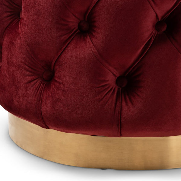 Baxton Studio Baxton Studio Valeria Glamorous Burgundy Velvet Ottoman with Gold Base & Button Tufting Style TSFOT030-Burgundy/Gold-Otto