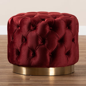 Baxton Studio Baxton Studio Valeria Glamorous Burgundy Velvet Ottoman with Gold Base & Button Tufting Style TSFOT030-Burgundy/Gold-Otto