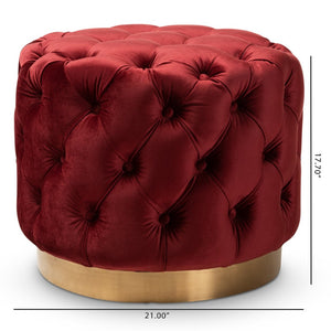 Baxton Studio Baxton Studio Valeria Glamorous Burgundy Velvet Ottoman with Gold Base & Button Tufting Style TSFOT030-Burgundy/Gold-Otto