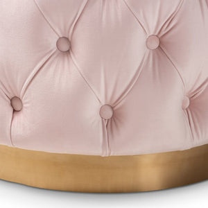 Baxton Studio Baxton Studio Valeria Glam Velvet Upholstered Ottoman with Gold Tufting for Modern Living Spaces Pink TSFOT030-Light Pink/Gold-Otto