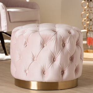 Baxton Studio Baxton Studio Valeria Glam Velvet Upholstered Ottoman with Gold Tufting for Modern Living Spaces Pink TSFOT030-Light Pink/Gold-Otto