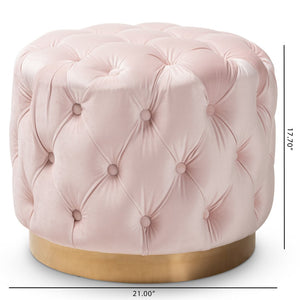 Baxton Studio Baxton Studio Valeria Glam Velvet Upholstered Ottoman with Gold Tufting for Modern Living Spaces Pink TSFOT030-Light Pink/Gold-Otto