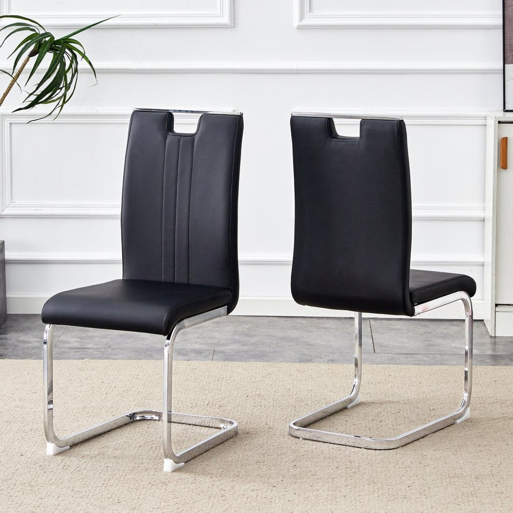 English Elm Set of 2 Gloss Pu Bow-back Dining Chairs with Ergonomic Curved Support for Modern Lofts Black W1512P491846