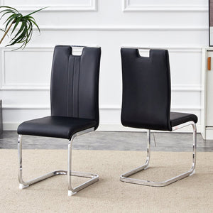 English Elm Set of 2 Gloss Pu Bow-back Dining Chairs with Ergonomic Curved Support for Modern Lofts Black W1512P491846