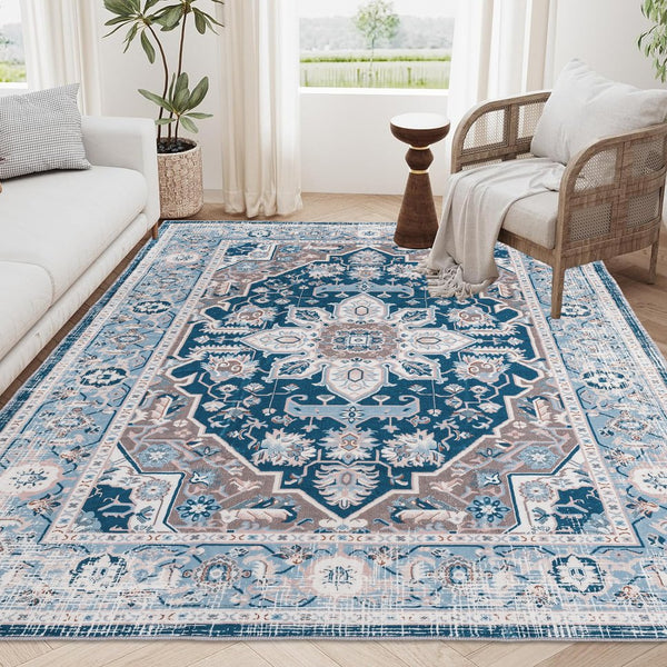 English Elm Area Rug 8X10 Vintage Bohemia Floral Design - Non-Slip, Washable, Perfect For Living Room & Bedroom W2907P265123