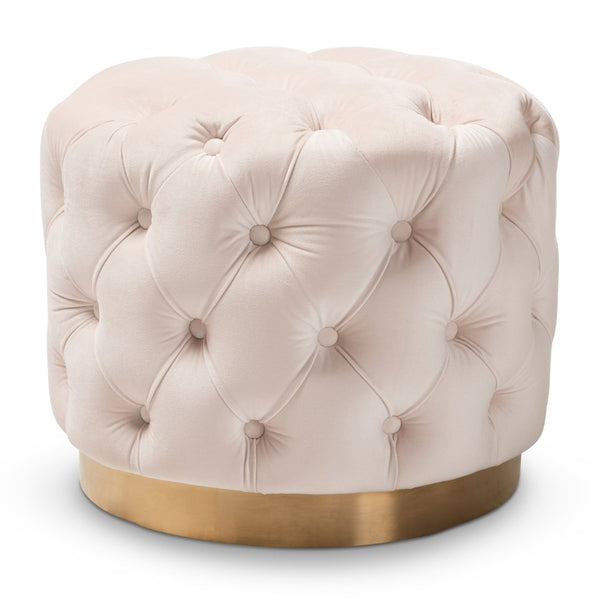 Baxton Studio Baxton Studio Valeria Glam Velvet Upholstered Ottoman with Gold Tufting for Modern Living Spaces Beige TSFOT030-Light Beige/Gold-Otto