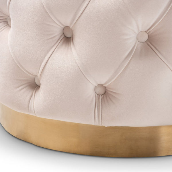 Baxton Studio Baxton Studio Valeria Glam Velvet Upholstered Ottoman with Gold Tufting for Modern Living Spaces Beige TSFOT030-Light Beige/Gold-Otto