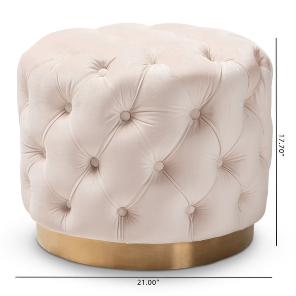 Baxton Studio Baxton Studio Valeria Glam Velvet Upholstered Ottoman with Gold Tufting for Modern Living Spaces Beige TSFOT030-Light Beige/Gold-Otto