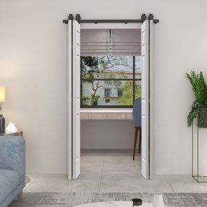 English Elm 24 in Primed Mdf Bi-fold Barn Door with Raised 6-panel Profile and Sliding Hardware White B2763P491016