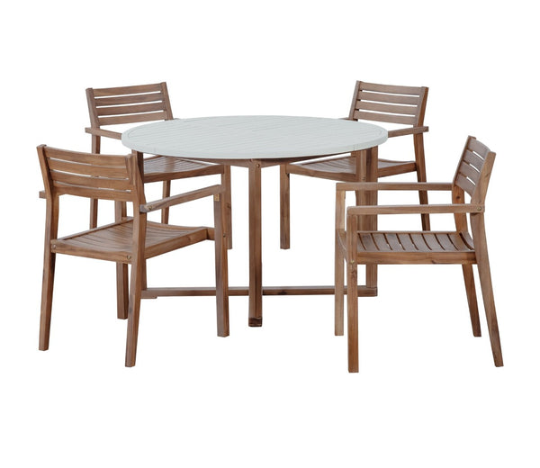 English Elm U_style Solid Acacia Wood Round Outdoor Dining Set Seats Four with Slatted Design Light Gray,Natural & Light Brown WY000475AAD