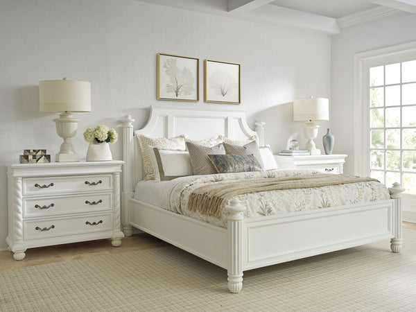 Lexington Barclay Butera Santorini Panel Bed - Elegant King Size Design With Removable Crown, Fluted Posts & Bun Feet Polo Mallet White  937-134c
