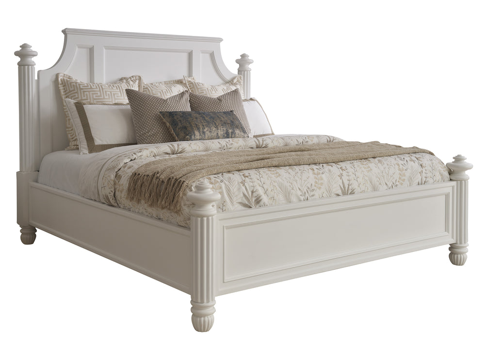 Lexington Barclay Butera Santorini Panel Bed: Elegantly Carved Queen Bed With Fluted Posts And Removable Crown Design Polo Mallet White  937-133c