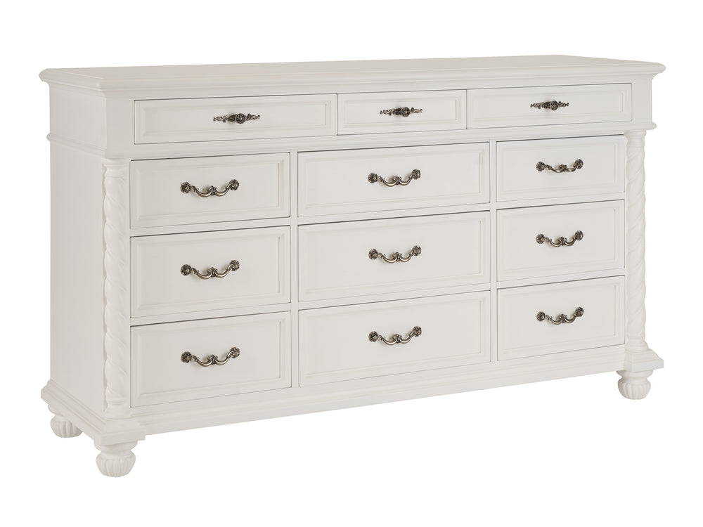 Lexington Barclay Butera Aegean Elegant Triple Dresser With 12 Soft-closing Drawers And Decorative Turned Post Design Polo Mallet White  937-233