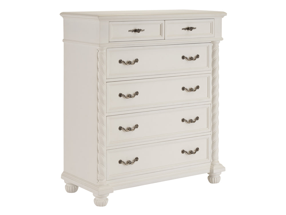Lexington Barclay Butera Palma Drawer Chest - Stylish Six-drawer Storage Solution With Elegant Turned Posts And Bun Feet Polo Mallet White  937-307