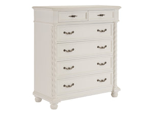 Lexington Barclay Butera Palma Drawer Chest - Stylish Six-drawer Storage Solution With Elegant Turned Posts And Bun Feet Polo Mallet White  937-307