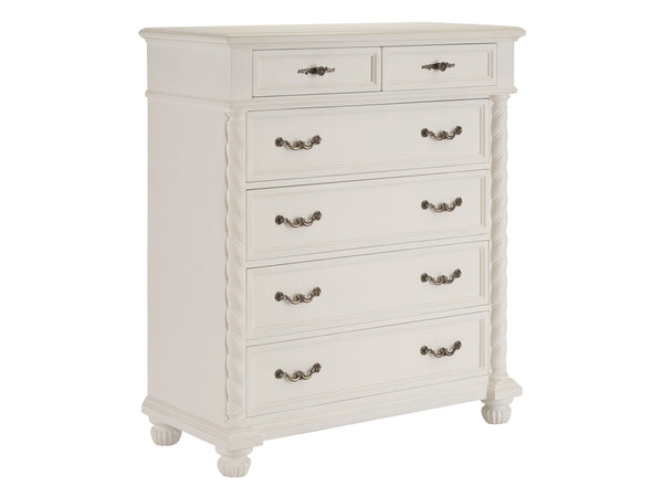 Lexington Barclay Butera Palma Drawer Chest - Stylish Six-drawer Storage Solution With Elegant Turned Posts And Bun Feet Polo Mallet White  937-307