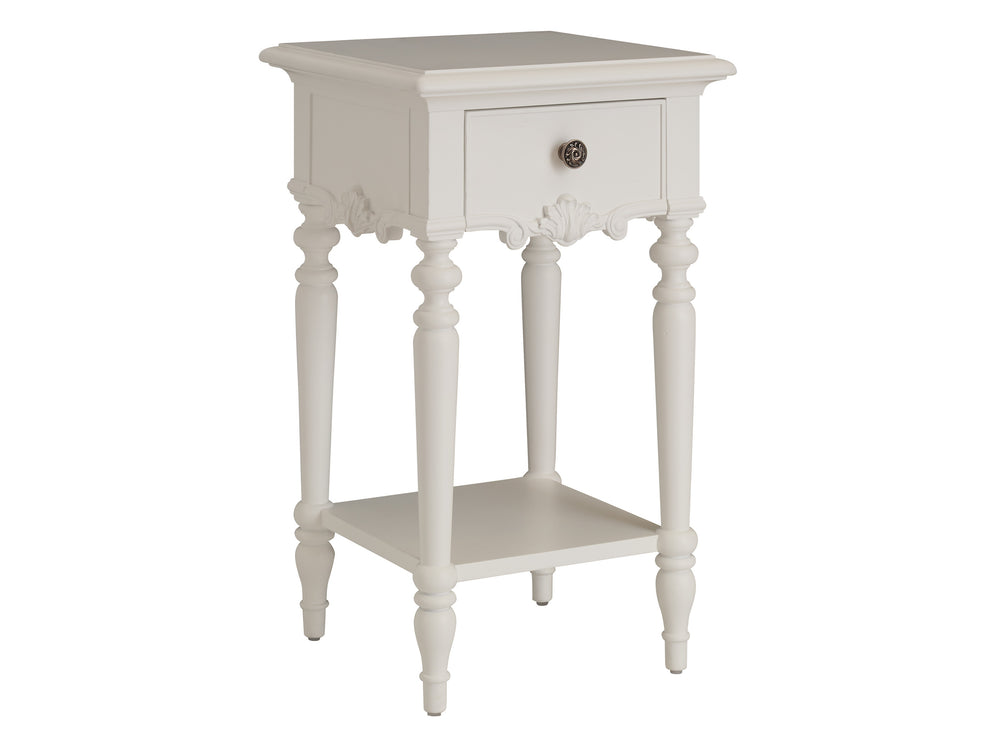 Lexington Barclay Butera Genoa Night Table - Elegant Soft-closing Drawer, Decorative Carvings & Versatile Shelf For Any Room Polo Mallet White  937-622