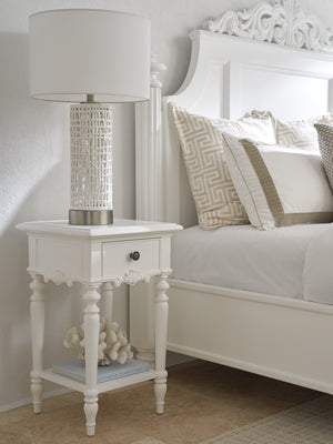 Lexington Barclay Butera Genoa Night Table - Elegant Soft-closing Drawer, Decorative Carvings & Versatile Shelf For Any Room Polo Mallet White  937-622