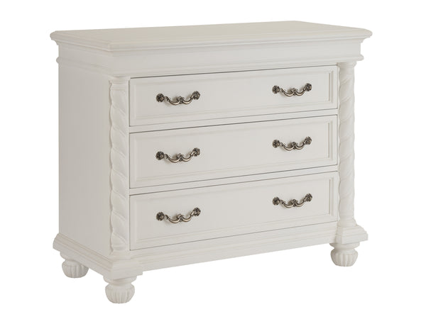 Lexington Barclay Butera Barletta Bachelor’S Chest - Elegant Three-drawer Storage With Decorative Turned Posts & Bun Feet Polo Mallet White  937-624