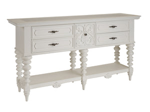 Lexington Barclay Butera Realto Sideboard - Elegant Carved Design With Honed Carrera Marble Top And Self-closing Drawers Polo Mallet White  937-869
