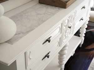 Lexington Barclay Butera Realto Sideboard - Elegant Carved Design With Honed Carrera Marble Top And Self-closing Drawers Polo Mallet White  937-869