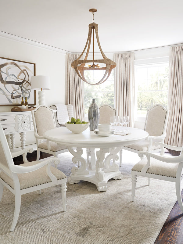 Lexington Barclay Butera Modena Round Dining Table With Leaf - Elegant Carved Design For Stylish Gatherings And Comfort Polo Mallet White  937-875c