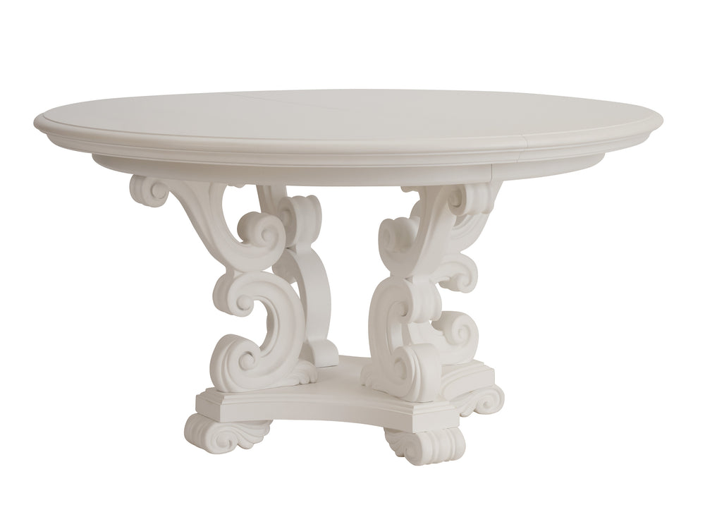 Lexington Barclay Butera Modena Round Dining Table With Leaf - Elegant Carved Design For Stylish Gatherings And Comfort Polo Mallet White  937-875c