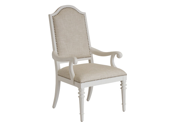 Lexington Barclay Butera Corsica Upholstered Arm Chair - Luxurious Performance Fabric, Elegant Pewter Trim & Timeless Design Polo Mallet White  937-881-01