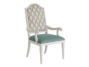 Lexington Barclay Butera Corsica Upholstered Arm Chair - Luxurious Performance Fabric, Elegant Pewter Trim & Timeless Design Polo Mallet White  937-881-40