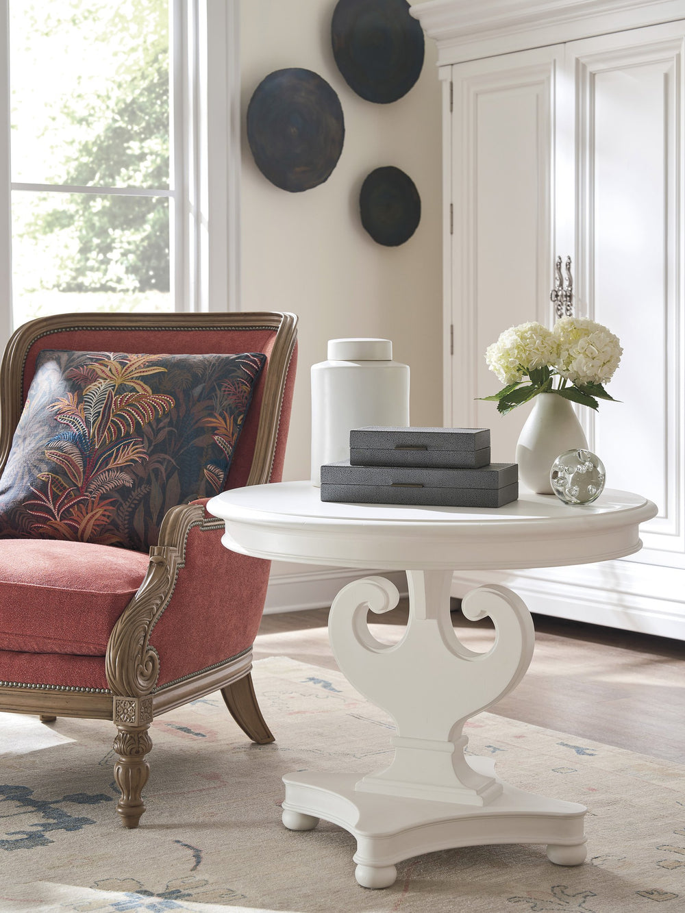 Lexington Barclay Butera Athenia Center Table - Exquisite Greek Urn Design With Classic Bun Feet For Elegant Living Spaces Polo Mallet White  937-924c