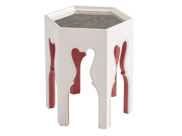 Lexington Barclay Butera Bilbao Hexagonal End Table With Antiqued Mirror Top And Coral Accents For Stylish Interior Decor Polo Mallet White  937-951cr