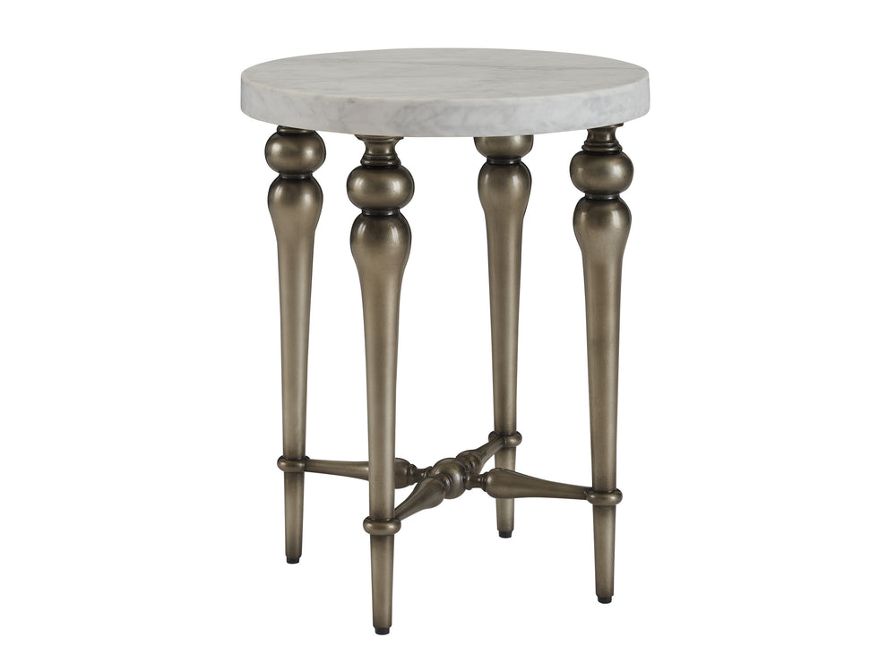 Lexington Barclay Butera Argos Martini Table With Honed Carrera Marble Top And Elegant Antique Silver Finished Legs Polo Mallet White  937-952