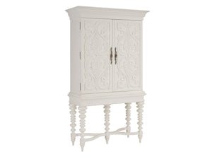 Lexington Barclay Butera Arezzo Bar Cabinet With Mirrored Back, Led Lighting, Adjustable Glass Shelves, And Elegant Design Polo Mallet White  937-961c