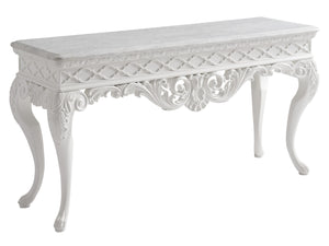Lexington Barclay Butera Mykonos Console Table - Exquisite Carrara Marble Top With Elegant Fretwork And Cabriole Legs Polo Mallet White  937-966