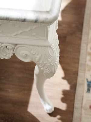 Lexington Barclay Butera Mykonos Console Table - Exquisite Carrara Marble Top With Elegant Fretwork And Cabriole Legs Polo Mallet White  937-966