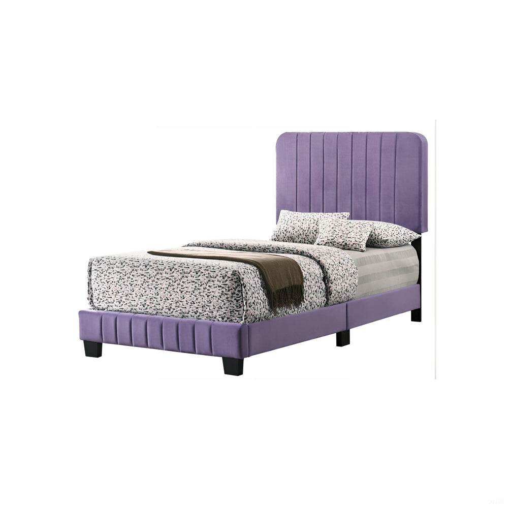 English Elm Contemporary Full Size Velvet Channel Tufted Bed with Sturdy Wooden Slats and Easy One‑Box Shipments Purple 28.5 L x 44.5 W x 5 H B078107903