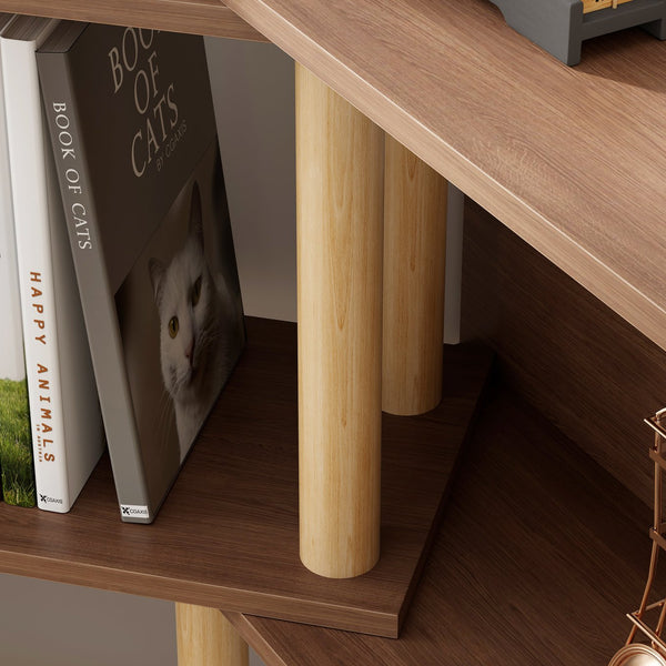 English Elm 4 Tier Retractable Rotatable Corner Bookcase – Walnut Wooden 4-Shelf Space-Saving Rack, Durable MDF & Solid Wood W1801P195686
