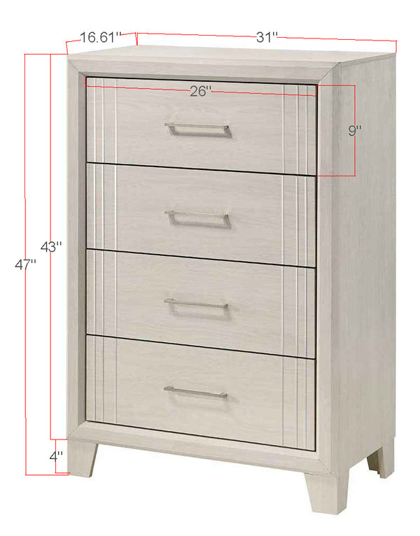 English Elm 1pc Contemporary Tall Chest with Faux Marble Top and Four Drawers for Elegant Bedroom Storage Beige 19.49 L x 34.25 W x 47.24 H B2741P330646