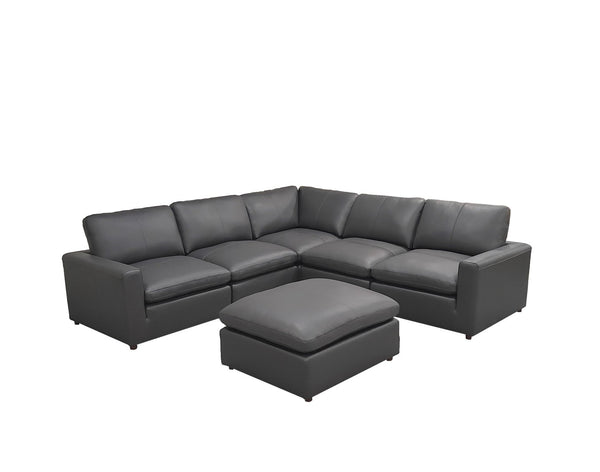 English Elm Leather Match L-shaped Sectional Sofa with Top-grain Upholstery for Open Living Rooms Blue Gray B2748S00170