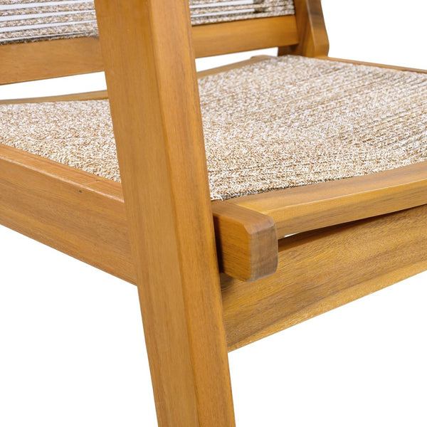 English Elm Outdoor Acacia Wood Dining Chairs with Woven Rope Seats for Patio or Terrace Set 2 N779P355695B