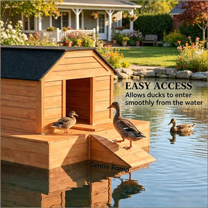 English Elm Poultry Floating Fir Wood Duck House with Asphalt Roof Ramp and Dual Ventilation Doors T3971P501996
